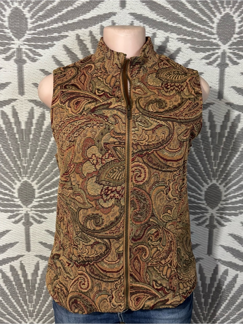 Vintage White Stag Tapestry Vest M Paisley Zip Up 90s Boho Whimsigoth